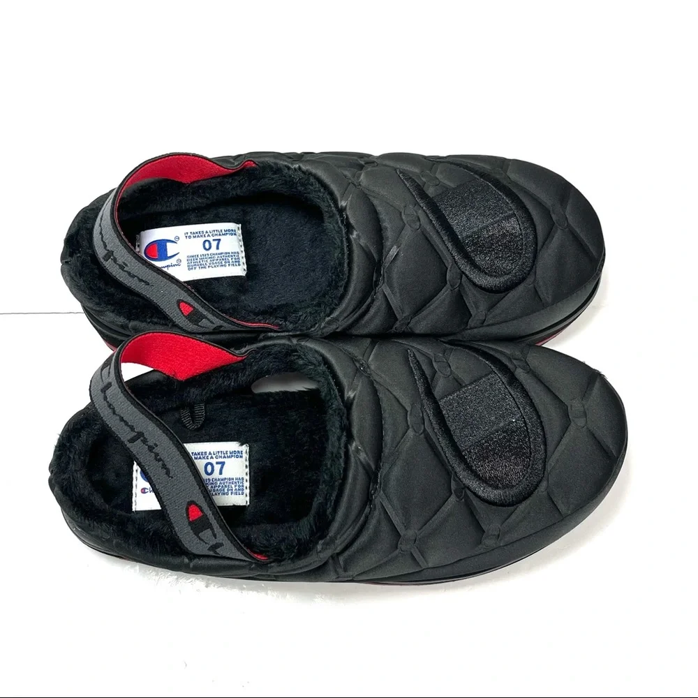 Champion Hot Stuff Platform Slippers Women’s Size 7 Lux‎ Black Slingback